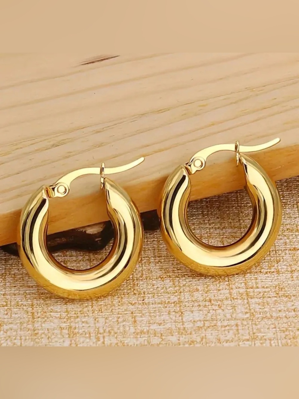 Gold Plated Stainless Steel Chunky Hoop Earrings